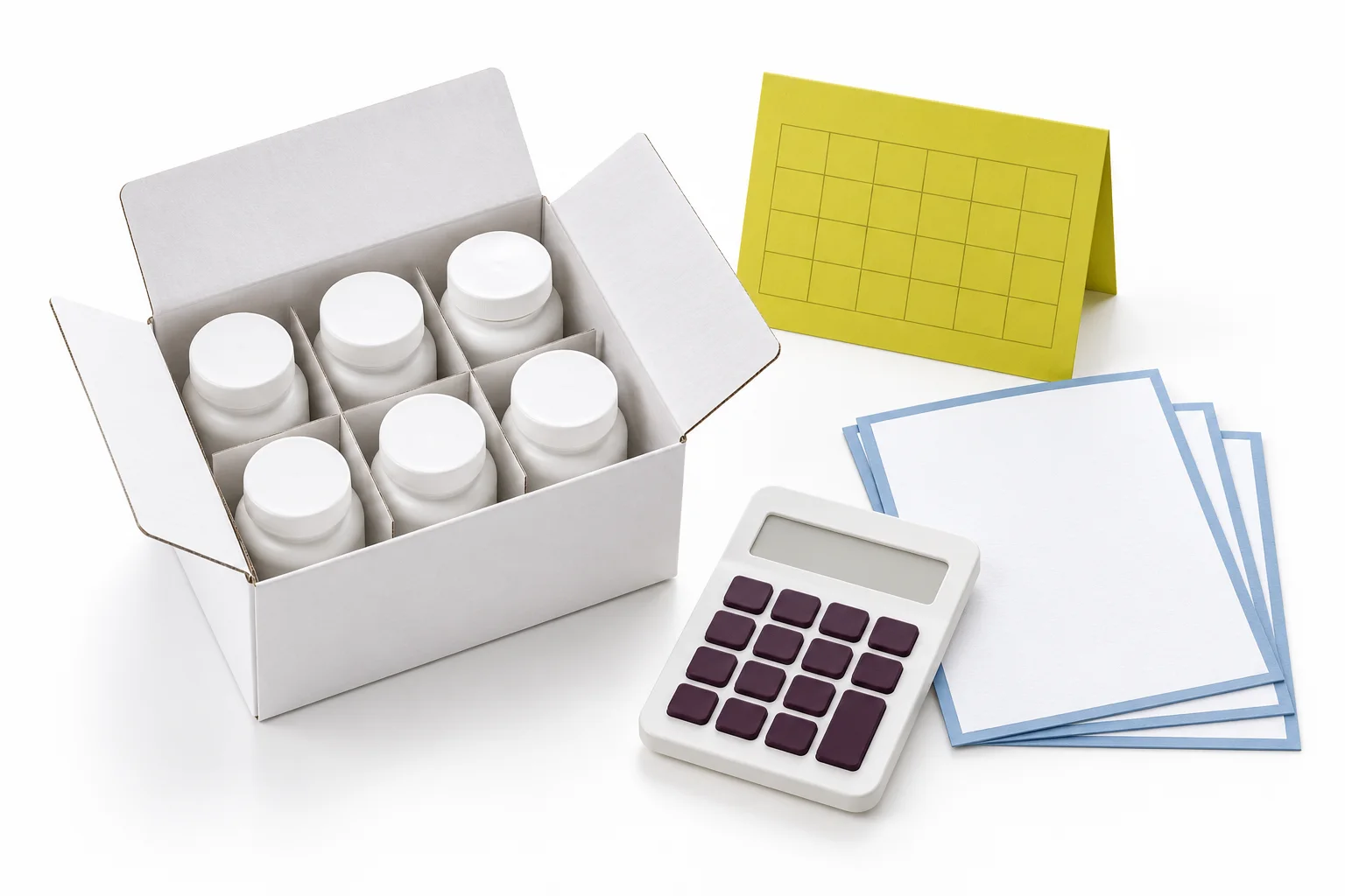 First production batch, calculator, quotation sheets and calendar