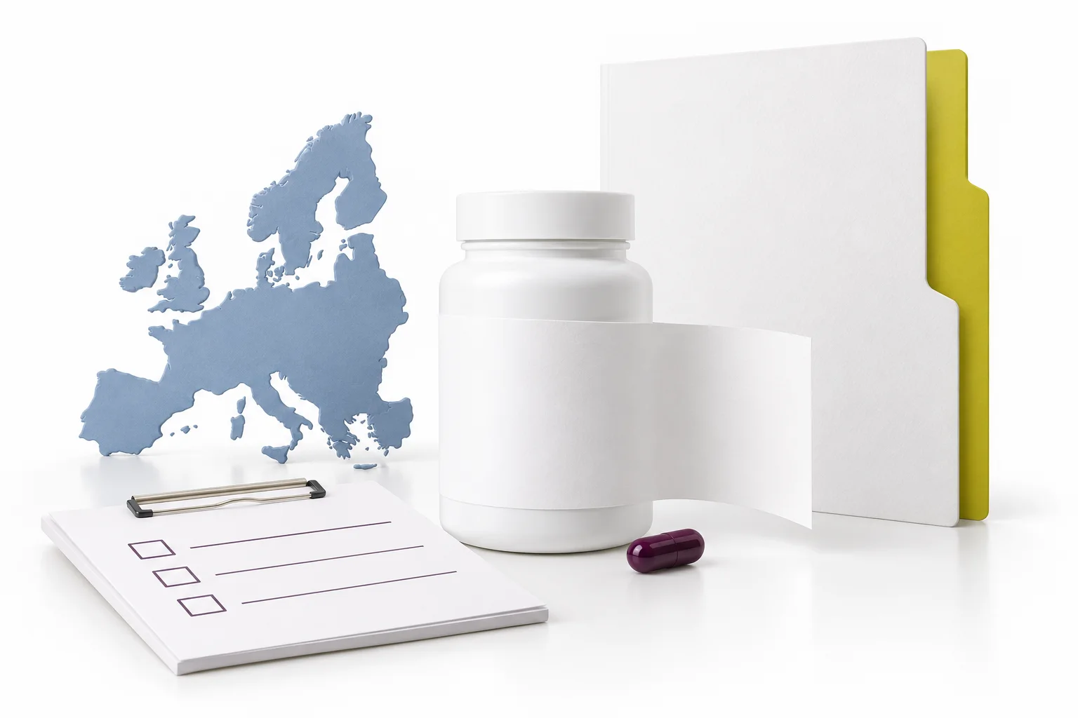 Supplement label, checklist and silhouette of Europe