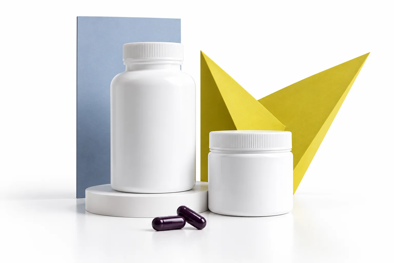 Illustration of supplement packaging and geometric forms
